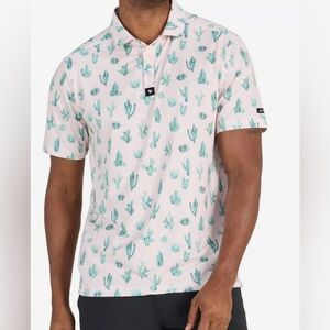 Bad Birdie Cactus Print Cream Colored Polo Shirt size XL